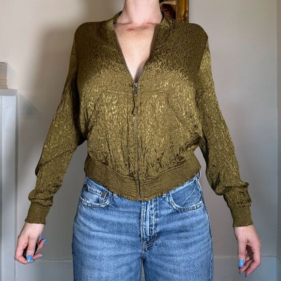 Meave by Anthropologie Cropped Silky Bomber Jacket Size Small - Picture 2 of 4